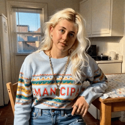 Emma-Jane MacKinnon-Lee framed by symbols of emancipation