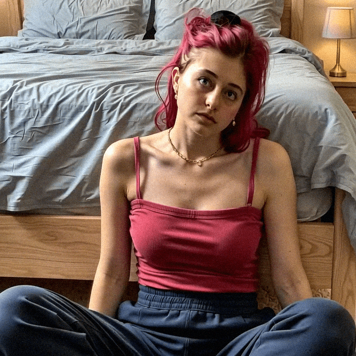 Emma-Jane MacKinnon-Lee, focused straight portrait, red top
